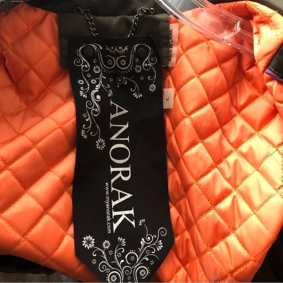 Anoarak Long Line Hooded Vest Removable Fur Trim Olive Green Large - Picture 12 of 14